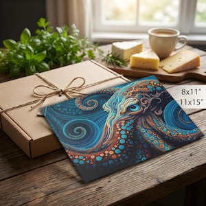 Glasschneidebrett, Oktopus-Küchendekor, Strandhaus-Küche, einzigartiges Küchenzubehör, Oktopus-Schneidebrett, Gemüse-Schneidebrett, Geschenk für Koch