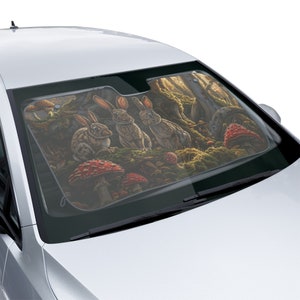Car Sun Shade Featuring Woodland Bunnies, Rabbits Car Accessory, Windshield Shade for Car
