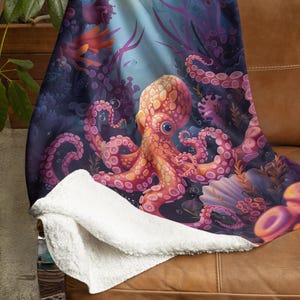 Colorful Octopus Throw Blanket - Fleece Throw Blanket - Fleece Blanket - Octopus Blanket - Gift for Her - Gift for Girlfriend