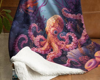 Colorful Octopus Throw Blanket - Fleece Throw Blanket - Fleece Blanket - Octopus Blanket - Gift for Her - Gift for Girlfriend