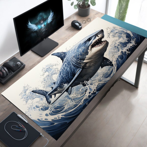 Astounding Shark Desk Mat, Ocean Lovers Gift, Nautical Mouse Pad Available in Multiple Styles and Sizes for Home or Office Desk