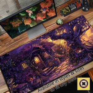 Kawaii Lila Hexe Cottage Schreibtisch Dekor, rund, klein, groß, extra groß, groß, Riesen Schreibtischmatte Mousepad XL XXL Lofi übergroß
