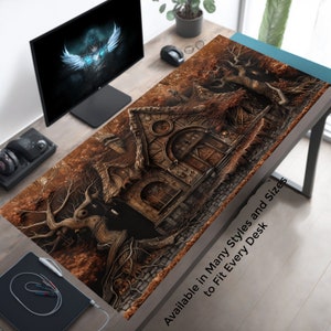 Witchy Forest Cottage, Wichy Desk Decor, Witchy Desk Mat Mousepad XL
