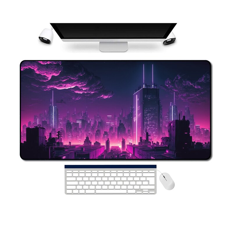 Cyberpunk Los Angeles, Retrowave Mousepad, Gamer Desk Setup, Gaming Mousepad XL, Gaming Desk Mat, Gaming Desk Pad XXL image 3
