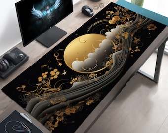 Golden Celestial Desk Mat, Aesthetic Mousepad, Dark Cottagecore Deskmat, Cute Desk Pad, Gold Mouse Pad