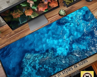 Sapphire Blue Coastal Waters Cute Ocean Desk Mat, Nature Desk Pad, Ocean Mousepad XL, Aesthetic Office Mat
