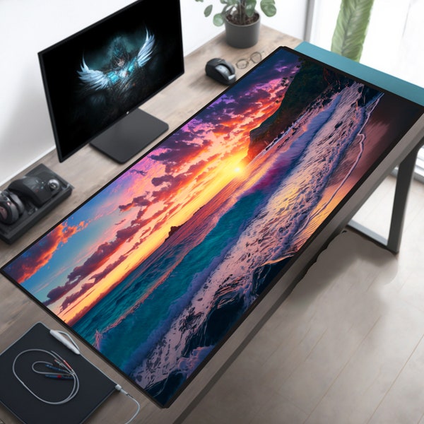 Insel Paradies Sonnenuntergang Ästhetische Schreibtischunterlage Strand Wohnkultur Küsten Büro Accessoire Niedliche Schreibtischunterlage Übergroße Sonnenuntergang Mauspad Mousepad