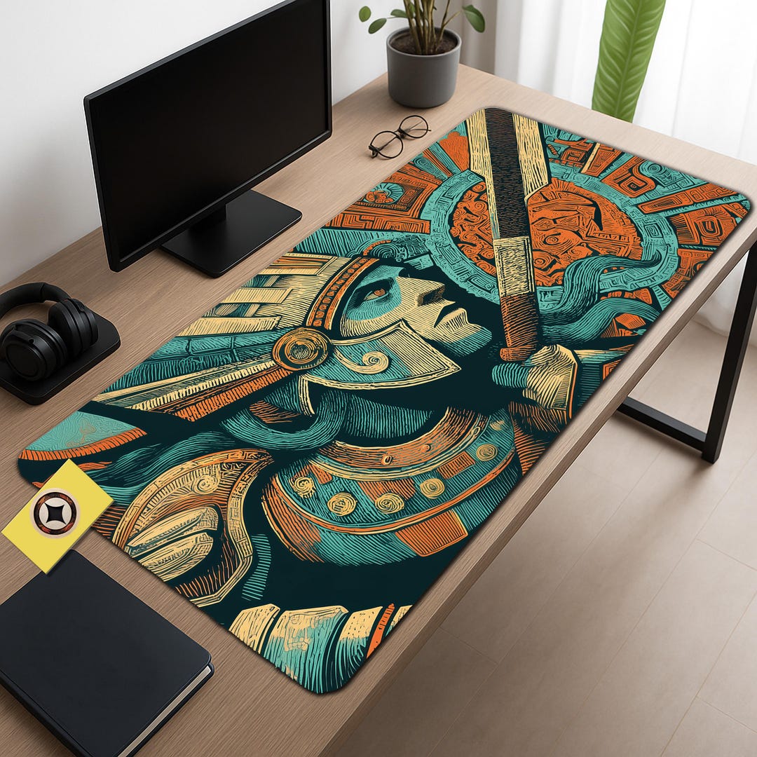 Aztec Warrior Desk Mat: XL Gaming Mouse Pad, Mesoamerican Art - Etsy