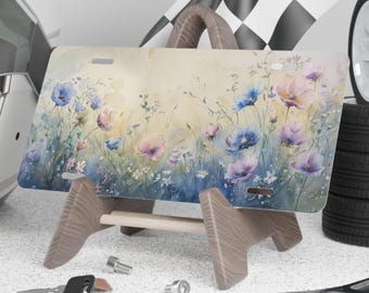 Watercolor Pastel Wildflowers Vanity License Plate, Flowers Car Plate, Cute Truck License Plate, Vanity License Plate