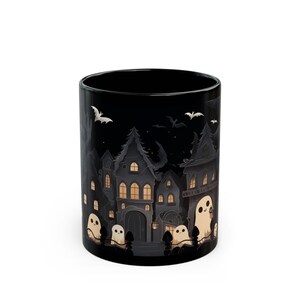 Kawaii Goth Ghosts Coffee Mug - Halloween Mug - Spooky Mug - Ghost Mug - Ghost Tea Cup - 11oz or 15oz Black Ceramic Mug image 2