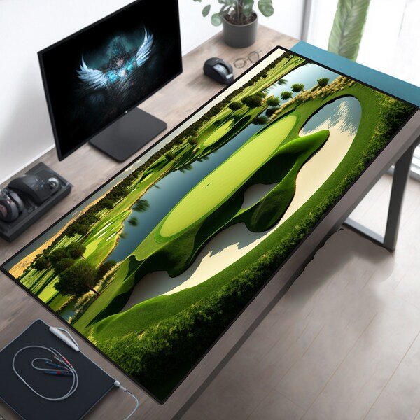 Golf Lovers Desk Decor Golfing Gift Golf Presents - Golf Mouse Pad, Golf Course PC Accessory, Computer Table, Gaming Setup, Golf Desk Mat