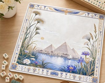 Nostalgic Egypt Pyramids and Nile River Mahjong Mat and Bag