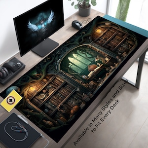 Fantasy Study Playmat, Gaming Mouse Pad, Gamer Desk Mat, Dark Academia Playmats, Extended Gothic Desk Pad