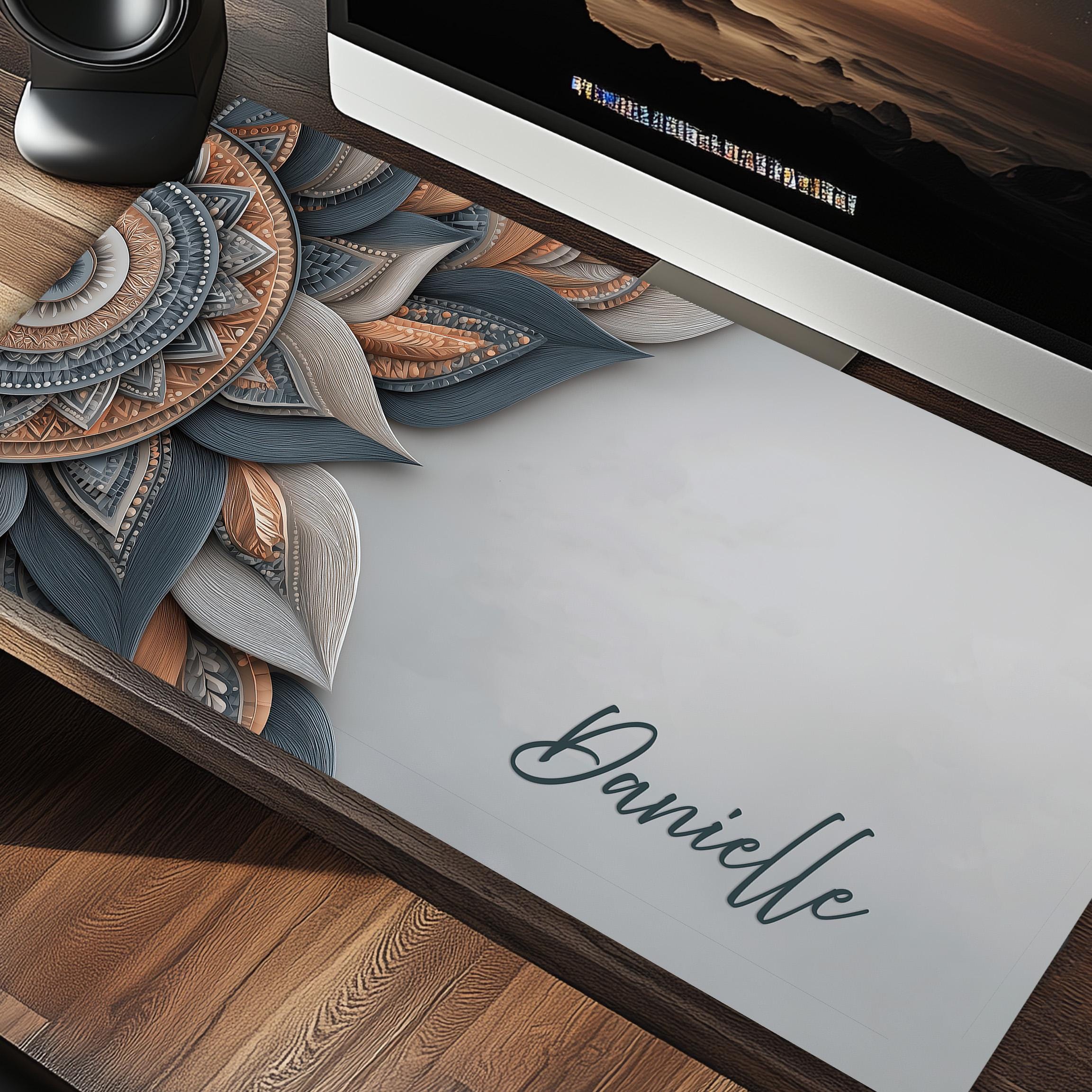 Tapis de bureau personnalisé XL - sous-sol personnalisé XXL - belle décoration de bureau art mandala - tapis de souris esthétique - grand protecteur de bureau