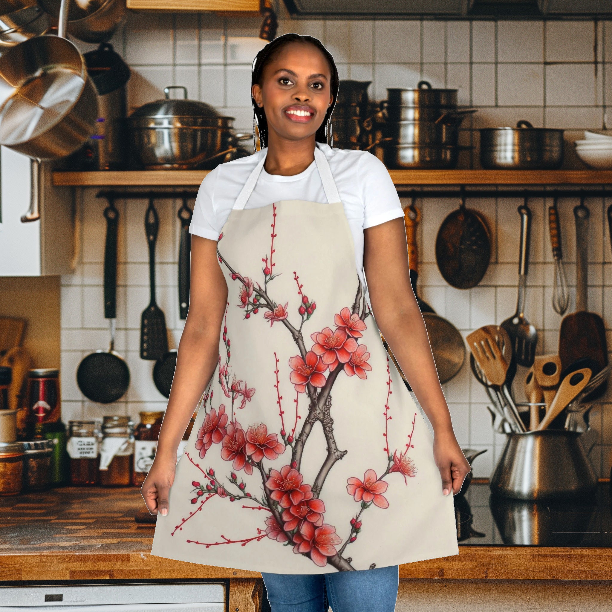 Japanese Cherry Blossom Print Apron, All Over Print Kitchen Apron