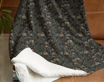Book and Plant Lovers Deep Green Warm and Soft Sherpa Fleece Blanket - 60x80" Large Luxurious Throw Blanket