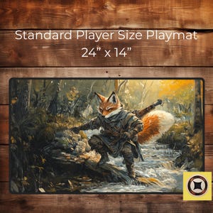 Tapis de souris TCG Playmat avec renard roux des bois et rivière fantastiques - Tapis de souris Gaming Desk Pad - Cadeau Gamer pour fils ou mari