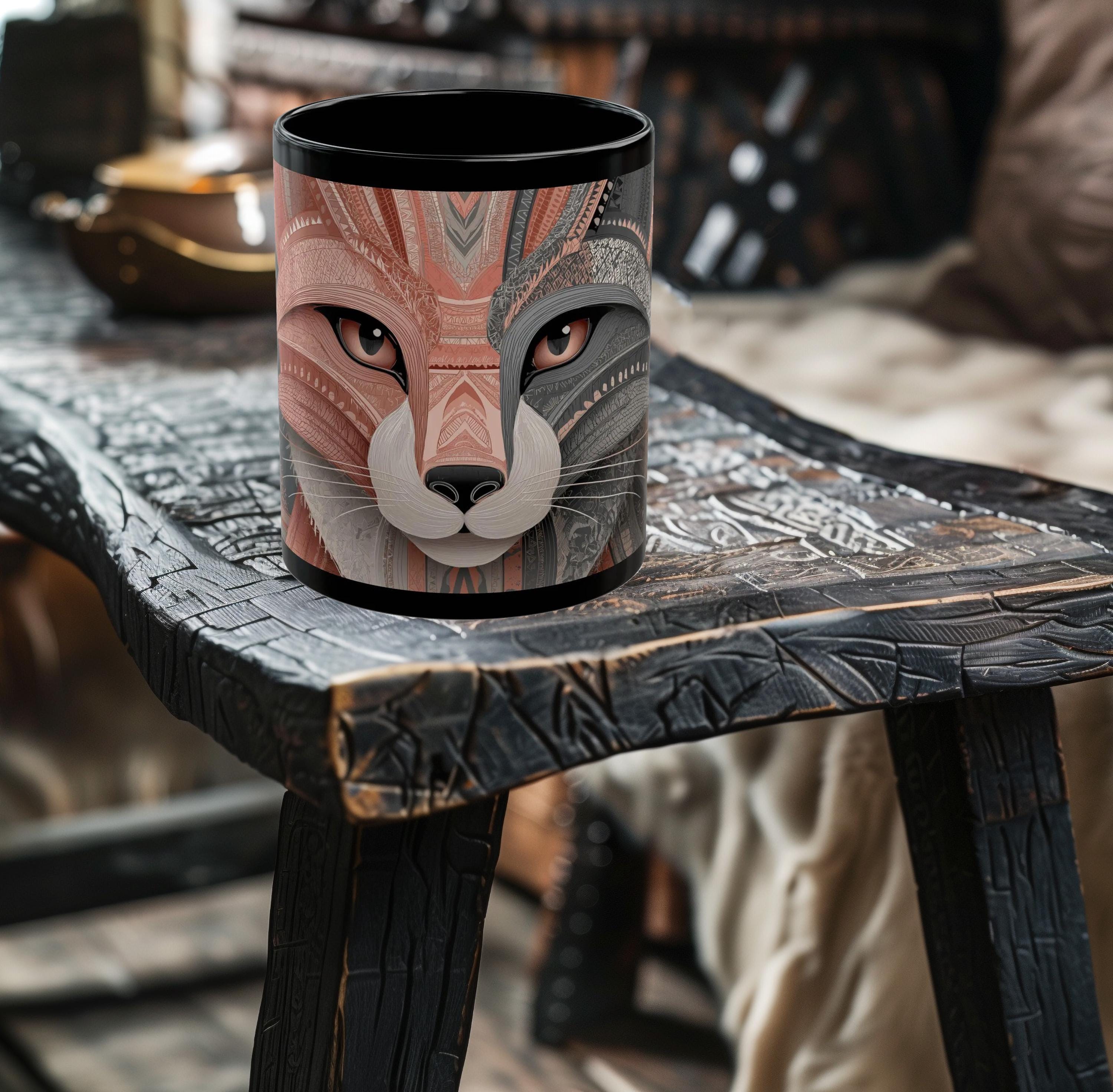 Aztec Cat Art Ceramic Mug – 11oz or 15oz Black