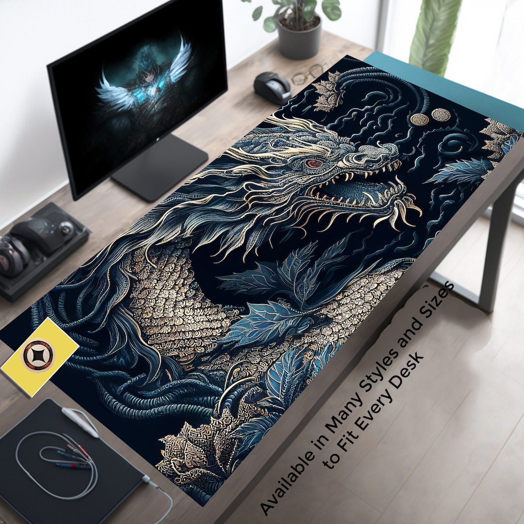 Desk Mat, Oriental Japanese Dragon Large Desk Pad, Extend