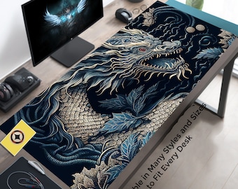 Tapis de bureau, grand tapis de bureau dragon oriental japonais, tapis de souris de jeu étendu, tapis de souris dragon chinois, tapis de souris de bureau