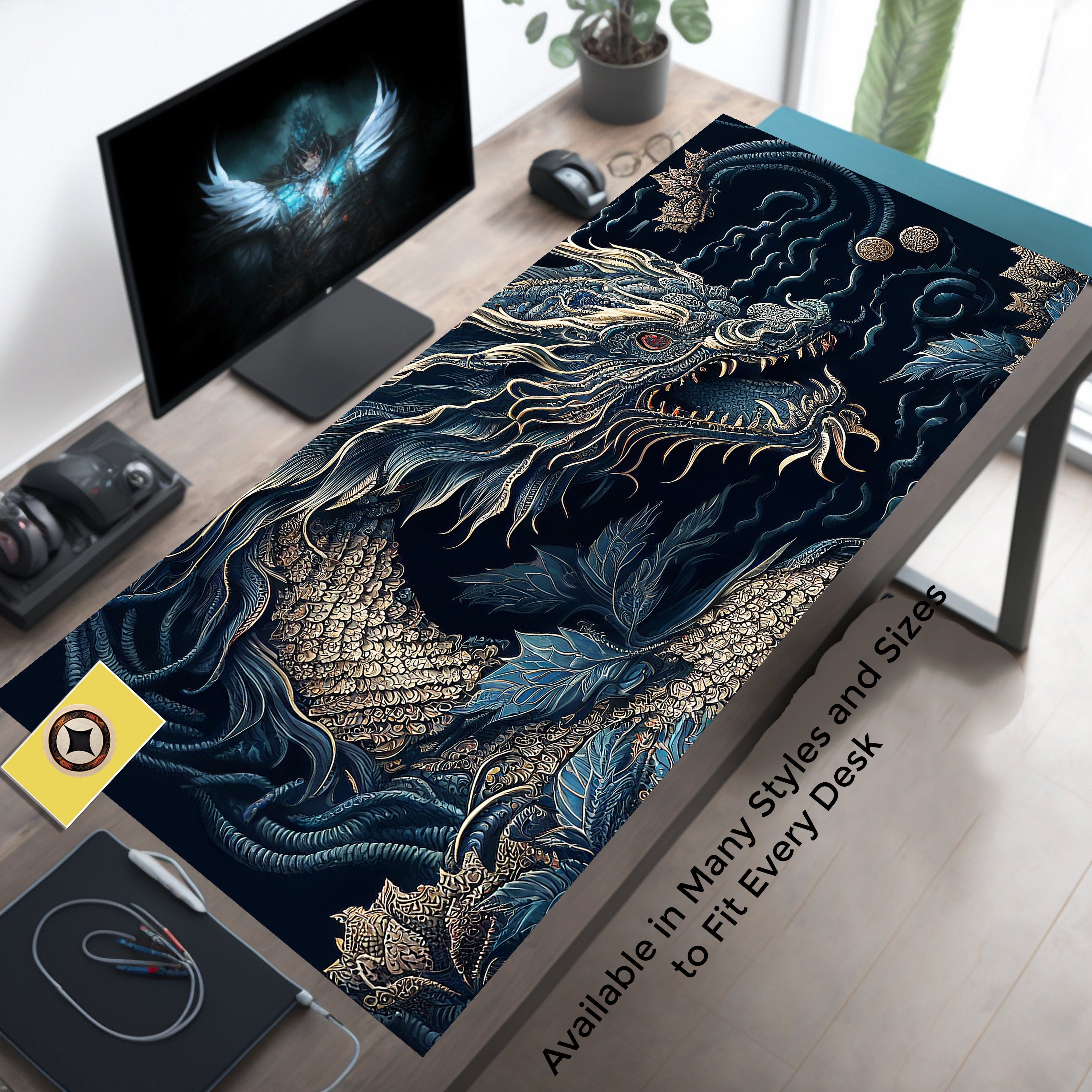 Desk Mat, Oriental Japanese Dragon Large Desk Pad, Extend Gaming