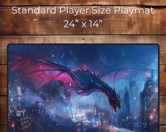 Neon Draconic Overdrive - Cyberpunk Playmat TCG - Table Top Gaming Mat - Gaming Desk Pad - PC Gamer Mat - Gift for Gamer Boyfriend