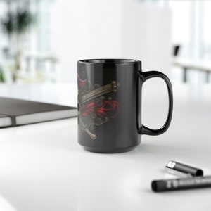 Caneca de café pirata, 15 oz, caneca de café fantasia, caneca de café caveira e ossos cruzados, xícara de café preta, presente para amantes de piratas, caneca pirata imagem 7