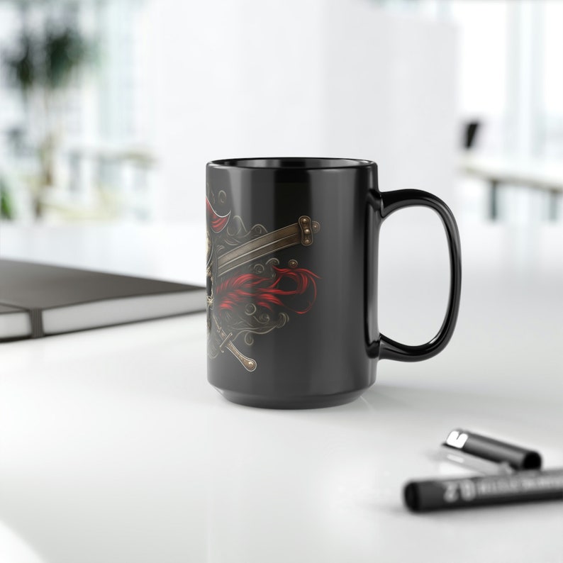 Caneca de café pirata, 15 oz, caneca de café fantasia, caneca de café caveira e ossos cruzados, xícara de café preta, presente para amantes de piratas, caneca pirata imagem 7