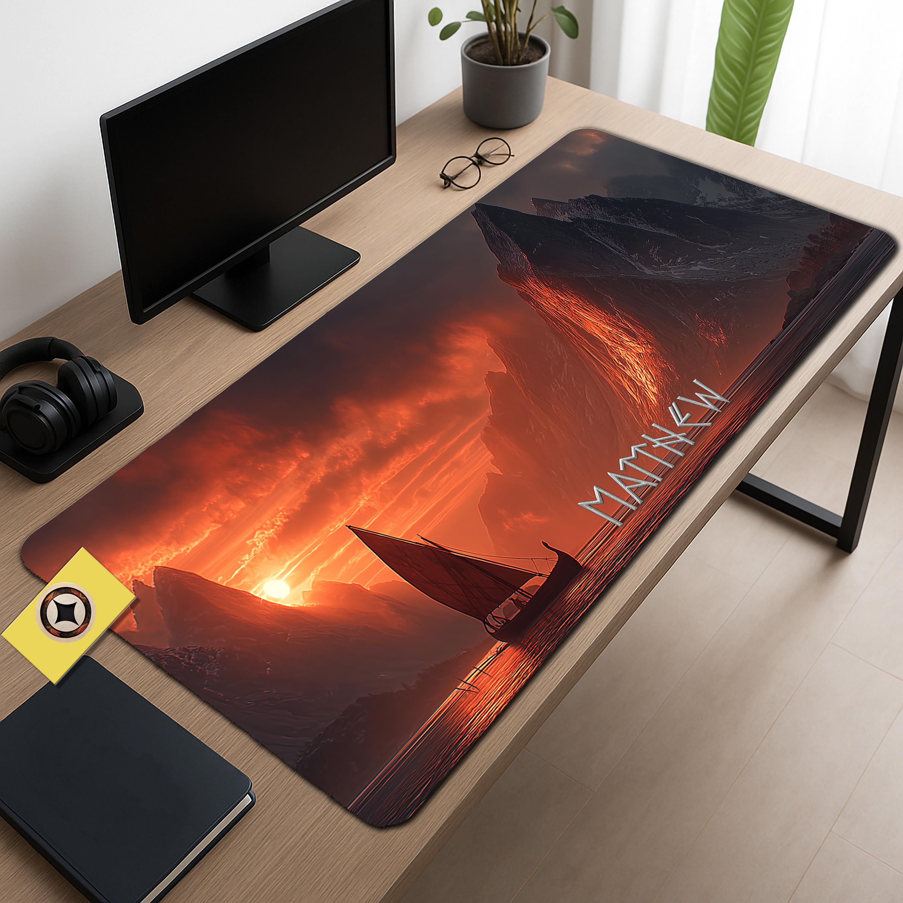 Viking Longship Sunset Desk Mat