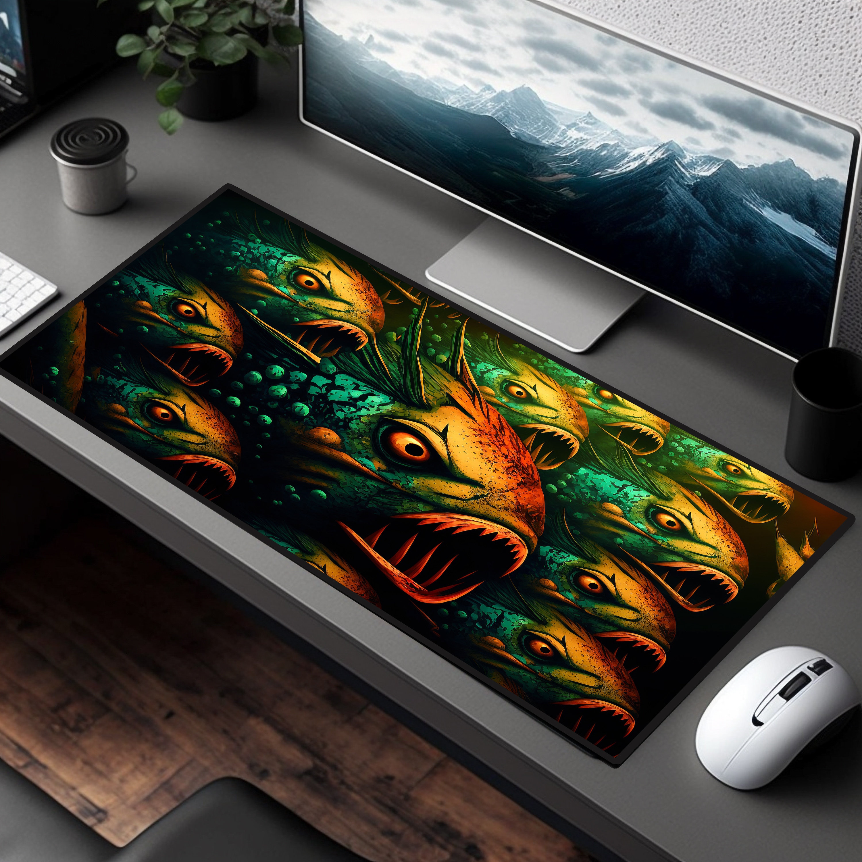 Discover Piranha Gaming Desk Mat Gaming Horror