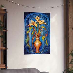 Art Nouveau Flower Arrangement Poster, Floral Poster Art, Art Nouveau Poster, Cute Wall Art, Flowers in a Vase Wall Hanging Poster