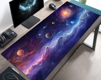 Anime Space Desk Mat, Pastel Cosmos Mousepad, Cute Aesthetic Stars Mouse Pad, Planets Mouse Pad, Cute Desk Mat, Pastel Space Deskmat
