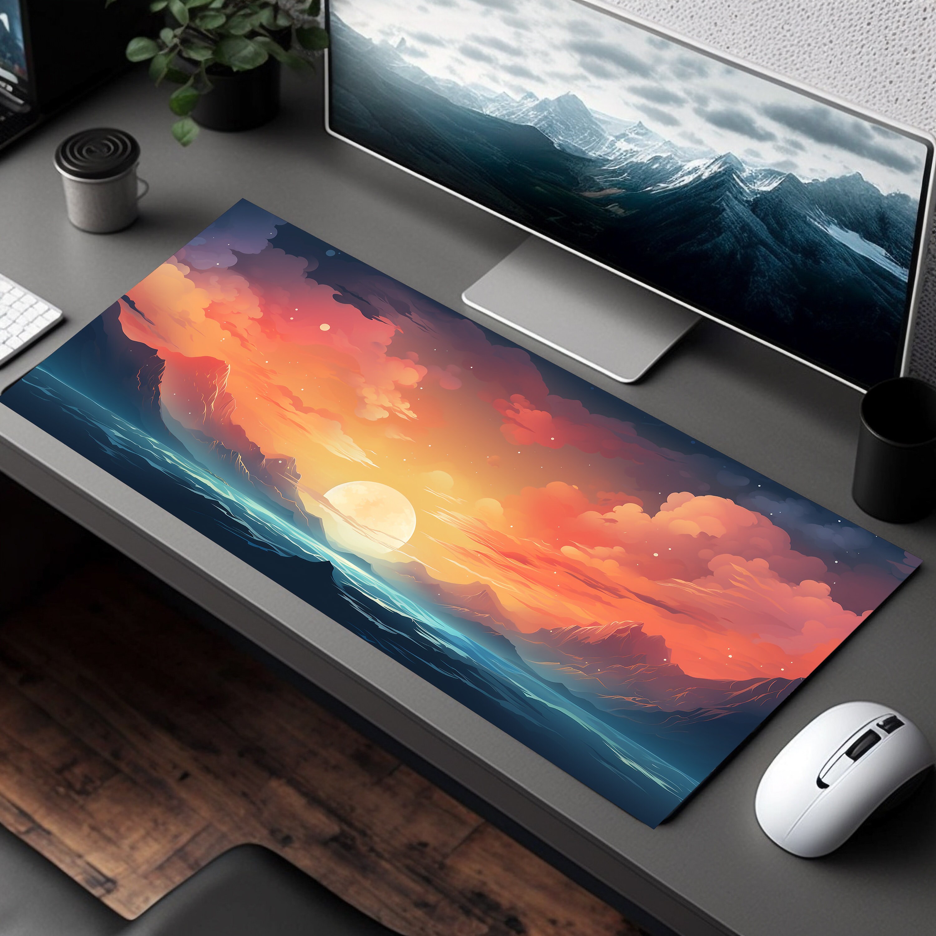 Aesthetic Island Sunset Desk Mat, Cute Desk Accessory, Ocean Mouse Pad ...