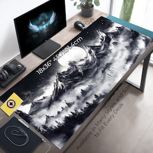 Western Mountain Desk Mat: Rugged Black and White Mousepad
