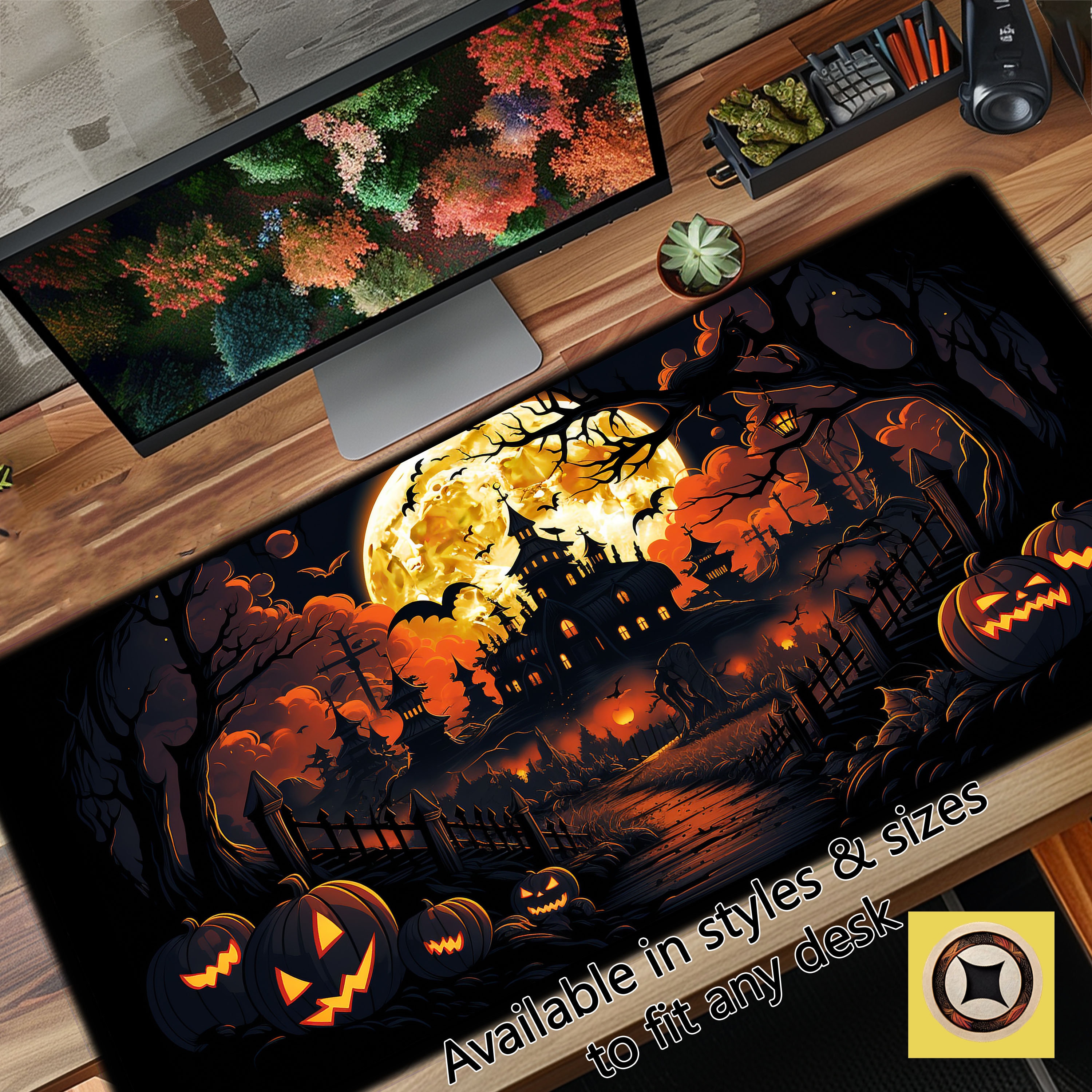 Mysterious Mansion Desk Mat, Spooky Mouse Pad, Halloween Desk Mat