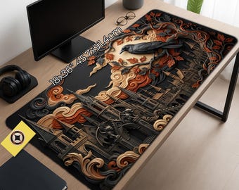 Alfombrilla de escritorio extragrande con diseño de cuervo gótico para decorar el hogar o el trabajo.