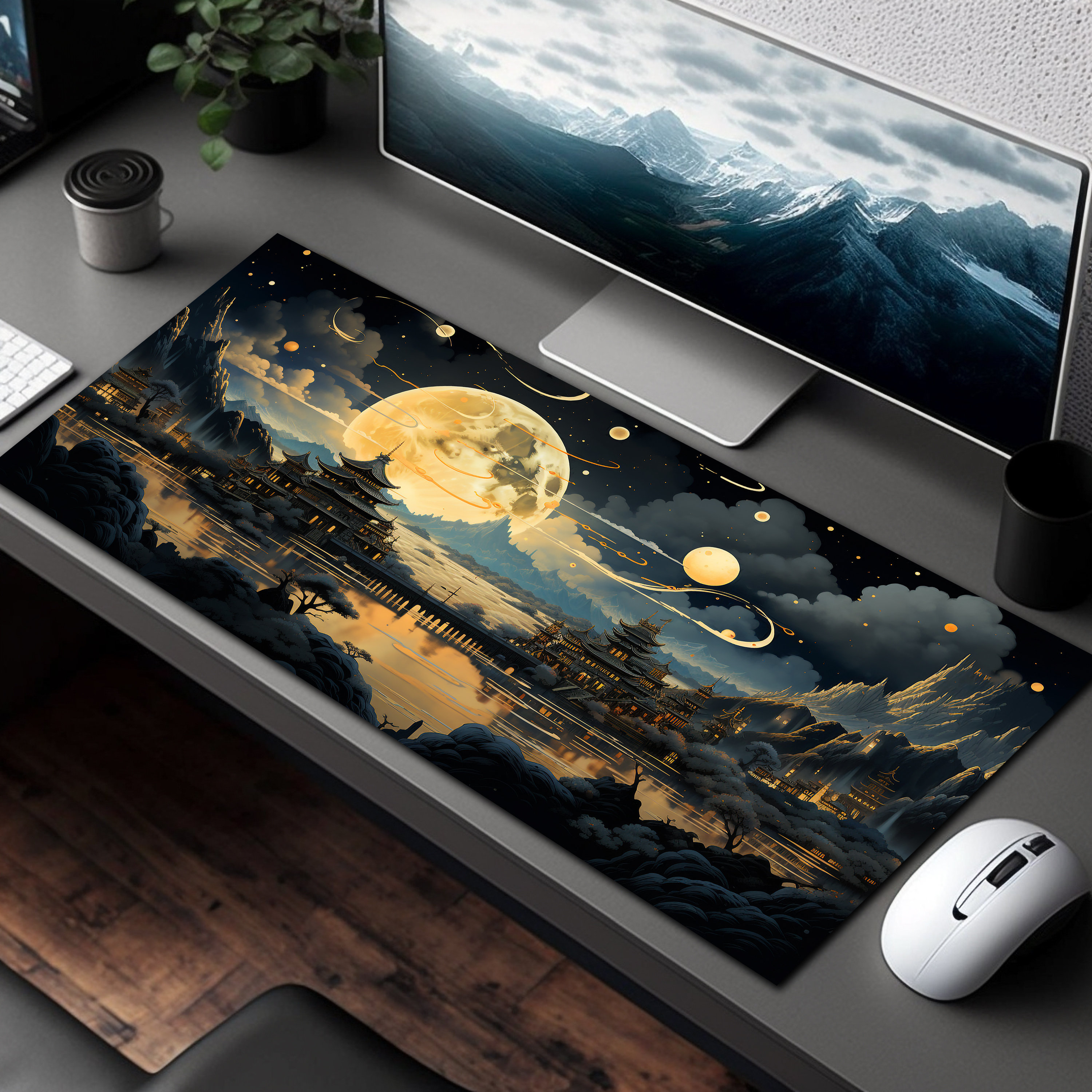 Moon Desk Fantasy Japanese Full Moon Desk Mat, Japanese Desk Decor, Japan ...