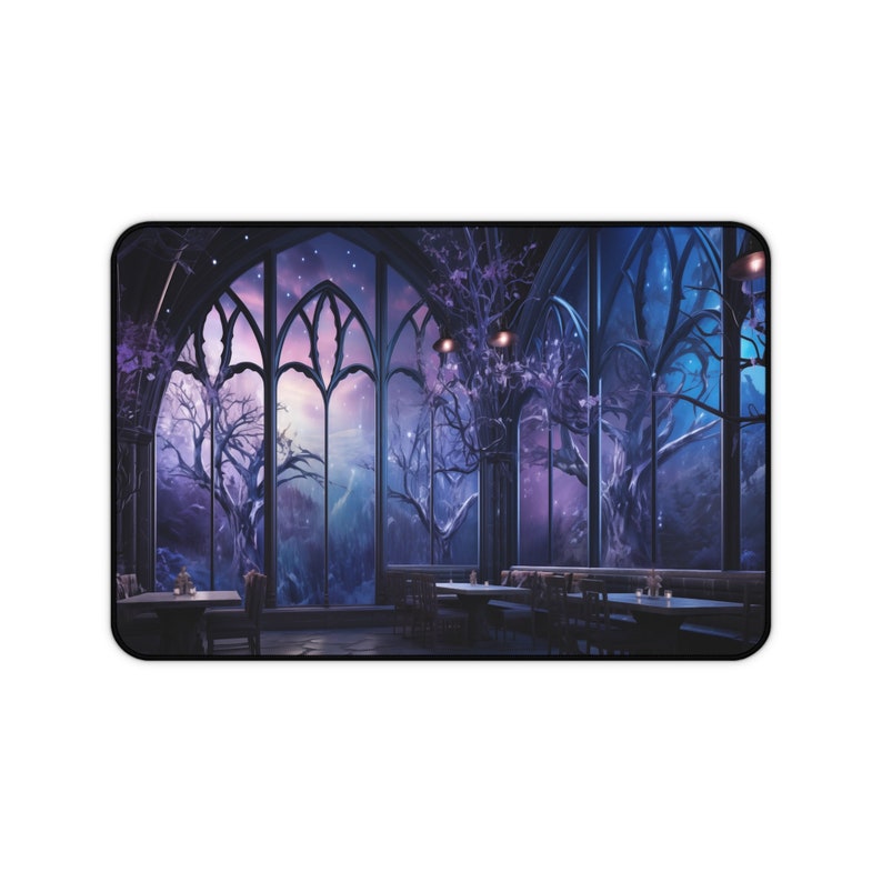Pastel Purple Gothic Cafe Desk Mat, Gothic Desk Decor, Purple Aesthetic Mousepad, Gaming Mouse Pad, Gamer Gift, Gift for Her image 5