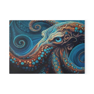 Glass Cutting Board, Octopus Kitchen Decor, Beach Home Kitchen, Unique Kitchen Accessory,Octopus Cutting Board, Veg Cutting Board, Chef Gift image 4