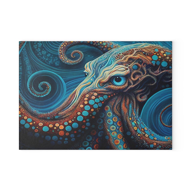 Glass Cutting Board, Octopus Kitchen Decor, Beach Home Kitchen, Unique Kitchen Accessory,Octopus Cutting Board, Veg Cutting Board, Chef Gift image 4