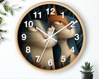 Judgmental Cats Telling Time - 10" Round Wall Clock with Wooden Frame, Battery Operated, Mechanical Motion