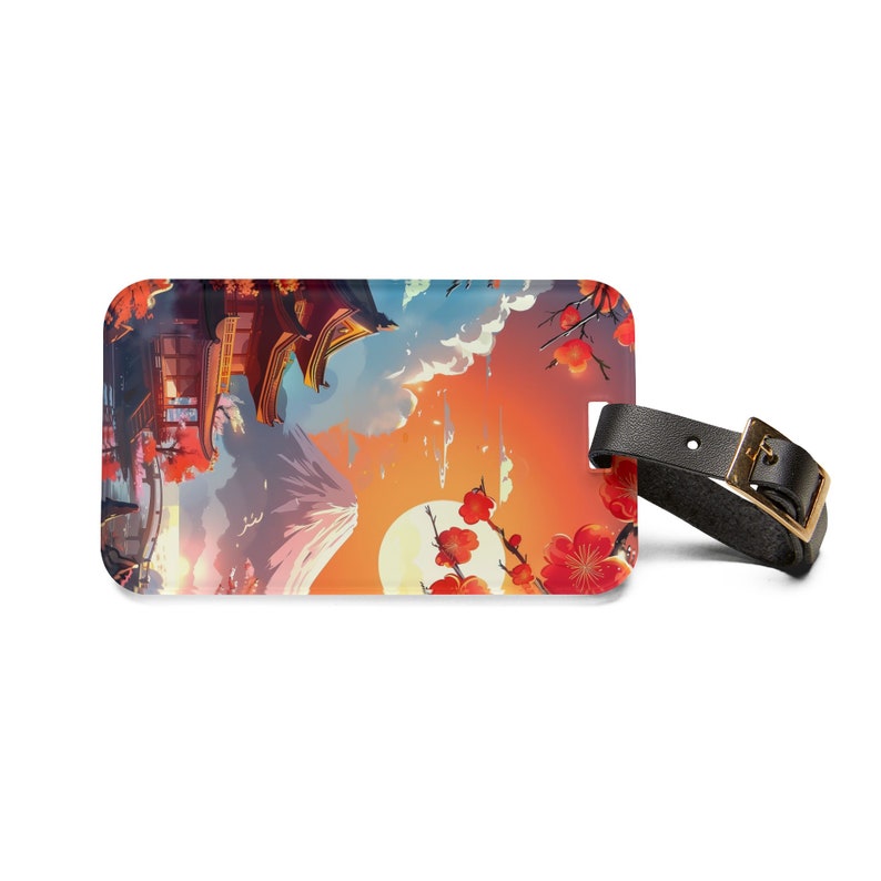 Anime Inspired Japanese Mt Fuji Luggage Tag - Anime Bag Tag - Cute Diaper Bag Tag - Gift for Japan Lover - Japanese Landscape Art image 4