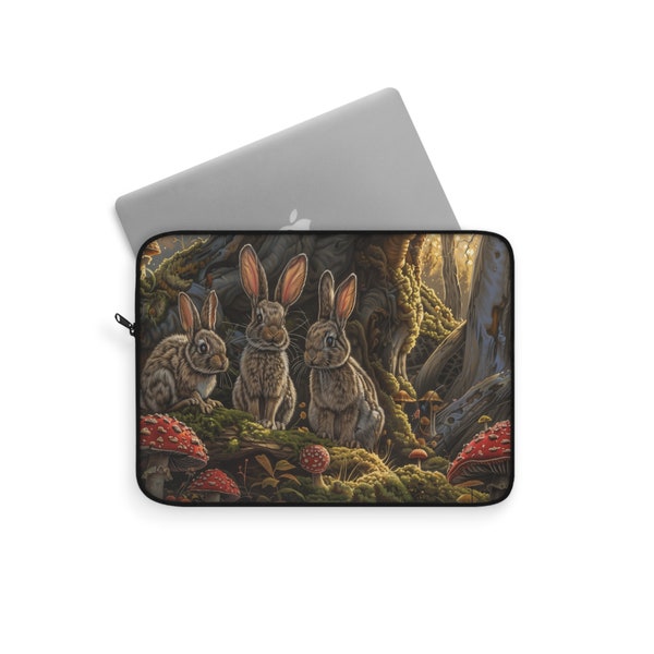 Woodland Bunnies Laptop Sleeve, Forest Rabbits iPad Sleeve, Cute Tablet Cover