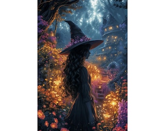 Fantasy Forest Witch Poster, Witchy Wall Decor, Witch Art Print, Witchy Home Decor, Witchy Living Room, Witch Print, Witch Wall Hanging