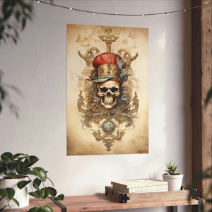 Pirate Skull Poster, Pirate Poster, Pirate Wall Art, Pirate Wall Hanging, Fantasy Room Decor, Gift for Him, Gift for Son