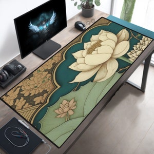 Lotus Desk Mat, Japanese Mousepad, Japan Mouse Pad, Large Mouse Pad, Cute Desk Mat Aesthetic, XL Deskpad, XXL Deskmat, Asia Keyboard Pad