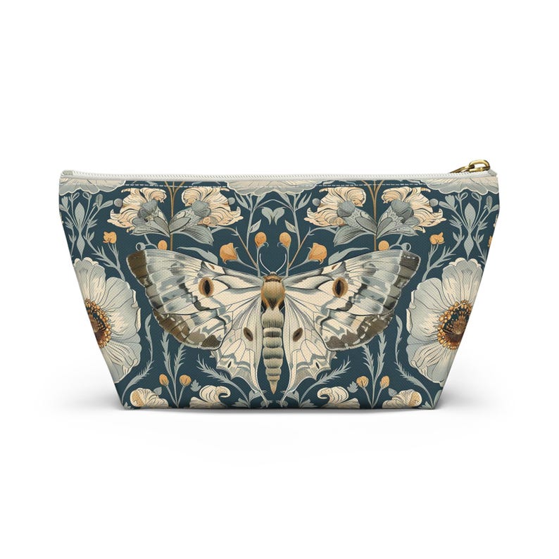 William Morris inspirierte Motte Cottagecore Make-up-Tasche, Federmäppchen, Zubehörtasche mit T-Boden, Kosmetiktasche Bild 6