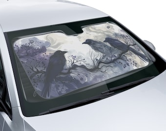 Aesthetic Goth Ravens Car Sun Shade, Pastel Goth Car Shade, Windshield Shade for Car