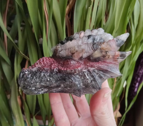 Rhodonite, Rose Quartz, and Shungite Orgonite Dragon