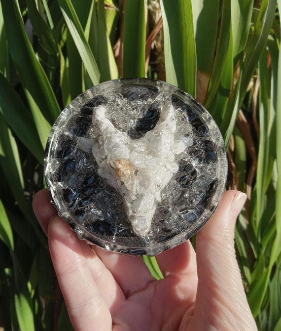 Howlite, Black Obsidian, and Clear Quartz Dragonhead Orgonite